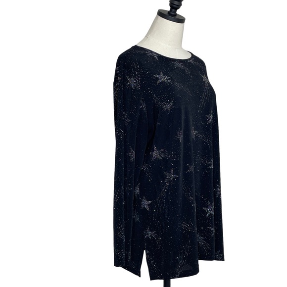 Quacker Factory Long Sleeve Top Black with Silver Shooting Stars Size Large - Picture 3 of 11